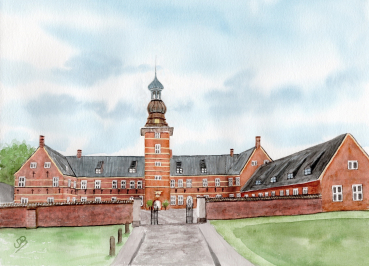 Postkarte DIN-A6 Aquarell Maritim Kunst Druck Kunstdruck Nordsee Schloss Park - Husum