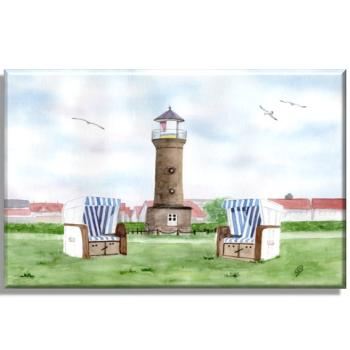 Leinwand 30 x 20 cm Keilrahmen Canvas-Leinen Aquarell Maritim Kunst Druck Kunstdruck Nordsee Juist Leuchtturm Insel