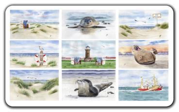 Frühstücksbrettchen Brettchen  Aquarell Maritim Kunst Druck Kunstdruck Nordsee Strandkorb Leuchtturm Insel Juist Meer Strand Dünen