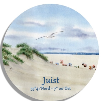 Coasters glass coasters 9,5 x  9,5 cm Watercolor Art Print Beach Chair Sunset North Sea Island Juist - Beach chairs on the beach - Juist 8