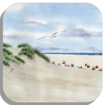 Coasters glass coasters 9,5 x  9,5 cm Watercolor Art Print Beach Chair Sunset North Sea Island Juist - Beach chairs on the beach - Juist 8