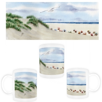 Cup Coffee Cup Mug Watercolor Art Print Beach Chair Sunset North Sea Island Juist - Beach chairs on the beach - Juist 8