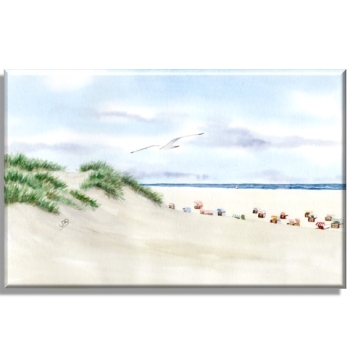 Stretcher frame canvas 30 x 20 cm linen Watercolor Art Print Beach Chair Sunset North Sea Island Juist - Beach chairs on the beach - Juist 8