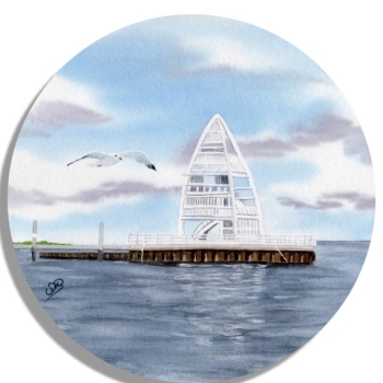 Untersetzer Glasuntersetzer rund 9,5 cm Aquarell Maritim Kunst Druck Kunstdruck Nordsee Juist Seezeichen Hafen Zitronenpresse  - Juist 11