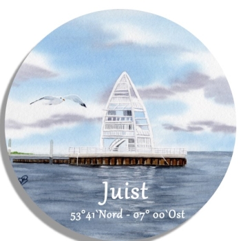 Untersetzer Glasuntersetzer rund 9,5 cm Aquarell Maritim Kunst Druck Kunstdruck Nordsee Juist Seezeichen Hafen Zitronenpresse  - Juist 11