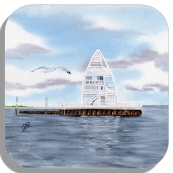 Untersetzer Glasuntersetzer 9,5 x 9,5 cm Aquarell Maritim Kunst Druck Kunstdruck Nordsee Juist Seezeichen Hafen Zitronenpresse  - Juist11