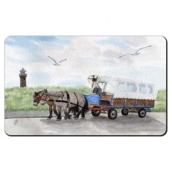 Frühstücksbrettchen Brettchen Aquarell Maritim Kunst Druck Kunstdruck Nordsee Juist12 - Alter Leuchtturm mit Pferdekutsche