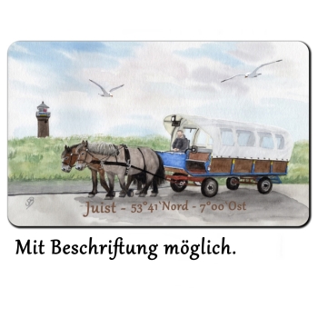 Frühstücksbrettchen Brettchen Aquarell Maritim Kunst Druck Kunstdruck Nordsee Juist12 - Alter Leuchtturm mit Pferdekutsche