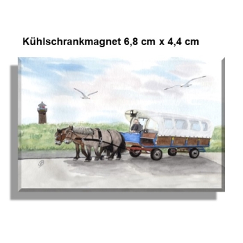 Kühlschrankmagnet  Aquarell Maritim Kunst Druck Kunstdruck Nordsee Juist Leuchtturm Insel mit Pferdekutsche
