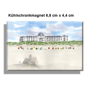 Kühlschrankmagnet Aquarell Kunst Druck Kunstdruck Strandkorb Sonnenuntergang Nordsee Insel Juist - Strandhotel Kurhaus Juist weiter Strand - Juist 14