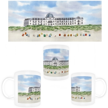 Tasse Becher Kaffeebecher Aquarell Kunst Druck Kunstdruck Strandkorb Sonnenuntergang Nordsee Insel Juist - Strandhotel Kurhaus Juist weiter Strand - Juist 14