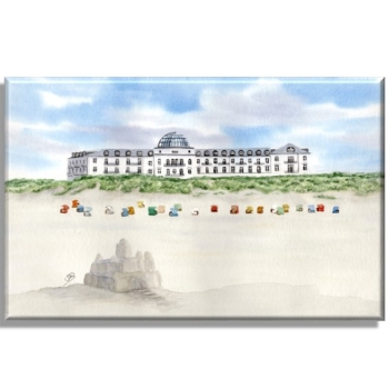 Leinwand 30 x 20 cm Keilrahmen Canvas-Leinen  Aquarell Kunst Druck Kunstdruck Strandkorb Sonnenuntergang Nordsee Insel Juist - Strandhotel Kurhaus Juist weiter Strand - Juist 14