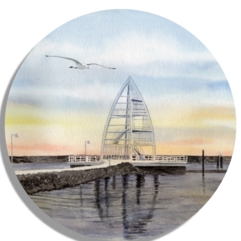 Untersetzer Glasuntersetzer rund 9,5 cm Aquarell Maritim Kunst Druck Kunstdruck Nordsee Juist Seezeichen Hafen Zitronenpresse  - Juist 4
