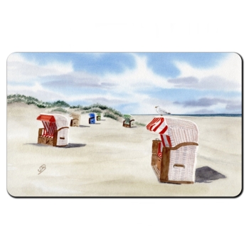 Frühstücksbrettchen Brettchen Aquarell Kunst Druck Kunstdruck Strandkorb Sonnenuntergang Nordsee Insel  Juist - Strandkorbe am Strand - Juist 8