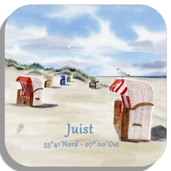 Coasters glass coasters 9,5 x  9,5 cm Juist - Beach chairs on the beach - Juist 8