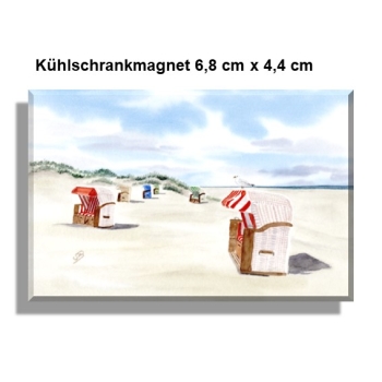 Kühlschrankmagnet Aquarell Kunst Druck Kunstdruck Strandkorb Sonnenuntergang Nordsee Insel Juist - Strandkorbe am Strand - Juist 8