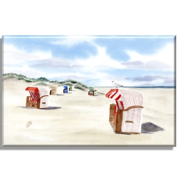 Leinwand 30 x 20 cm Keilrahmen Canvas-Leinen  Aquarell Kunst Druck Kunstdruck Strandkorb Sonnenuntergang Nordsee Insel Juist - Strandkorbe am Strand - Juist 8