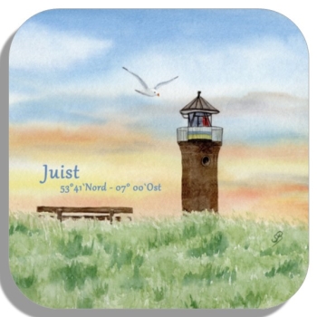 Untersetzer Glasuntersetzer 9,5 x 9,5 cm Juist9 - Alter Leuchtturm im Sonnenuntergang
