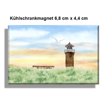 Kühlschrankmagnet  Aquarell Maritim Kunst Druck Kunstdruck Nordsee Juist Leuchtturm Insel