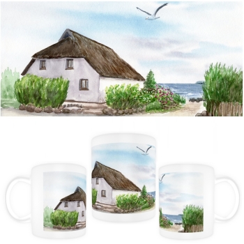 Tasse Becher Kaffeebecher Aquarell Maritim Kunst Druck Kunstdruck Ostsee Kap Arkona 3 Fischerdorf Vitt