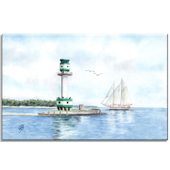Stretcher frame canvas 30 x 20 cm linen Watercolor Maritime Art Print Baltic Sea Island Fehmarn Laboe Leinwand 30 x 20 cm Keilrahmen Canvas-Leinen  Aquarell Maritim Kunst Druck Kunstdruck Ostsee - Kiel Lighthouse Sailing ship Kiel Fjord - Kiel1