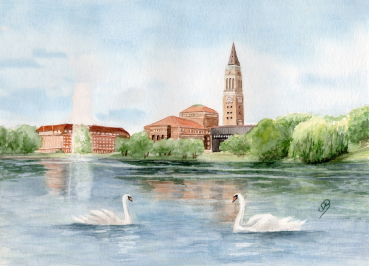 Postcard DIN-A6  Watercolor Maritime Art Print Baltic Sea - Kiel City Hall - Kiel2