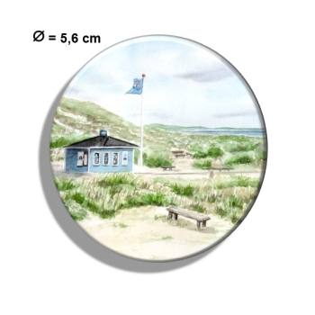 Kühlschrankmagnet m. Flaschenöffner Aquarell Maritim Kunst Druck Kunstdruck Nordsee Dänemark Danmark Hirtshals blauer Kiosk Tversted det bla ishus blaue Eisbude