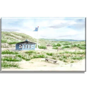 Leinwand 30 x 20 cm Keilrahmen Canvas-Leinen Aquarell Maritim Kunst Druck Kunstdruck Nordsee Dänemark Danmark Hirtshals blauer Kiosk Tversted det bla ishus blaue Eisbude