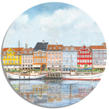 Coasters glass coasters 9,5 x  9,5 cm watercolor maritime art print art print  Denmark Danmark Copenhagen Harbor Københavns Havn - KOP3
