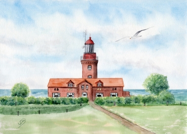 Postkarte DIN-A6   Aquarell Maritim Kunst Druck Kunstdruck Ostsee Kühlungsborn Leuchtturm