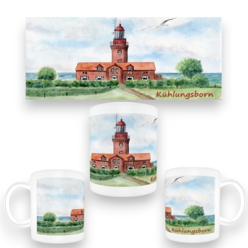 Tasse Becher Kaffeebecher  Aquarell Maritim Kunst Druck Kunstdruck Ostsee Kühlungsborn Leuchtturm