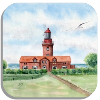 Untersetzer Glasuntersetzer 9,5 x 9,5 cm  Aquarell Maritim Kunst Druck Kunstdruck Ostsee Kühlungsborn Leuchtturm