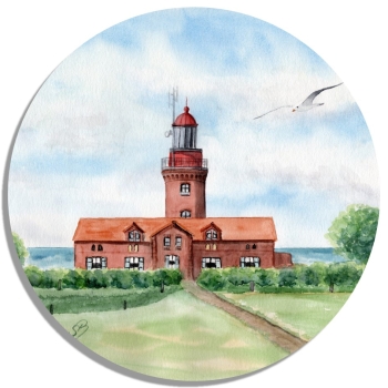 Untersetzer Glasuntersetzer rund 9,5 cm Aquarell Maritim Kunst Druck Kunstdruck  Aquarell Maritim Kunst Druck Kunstdruck Ostsee Kühlungsborn Leuchtturm