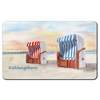 Frühstücksbrettchen Brettchen  Aquarell Maritim Kunst Druck Kunstdruck Ostsee Heiligenhafen Kühlungsborn Strand Strandkorb
