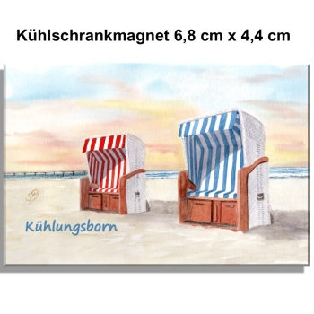 Kühlschrankmagnet  Aquarell Maritim Kunst Druck Kunstdruck Ostsee Kühlungsborn Strand Strandkorb