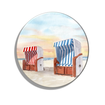 Kühlschrankmagnet m. Flaschenöffner  Aquarell Kunst Maritim Druck Kunstdruck Strandkörbe am Meer von Sylt Westerland -Sylt23