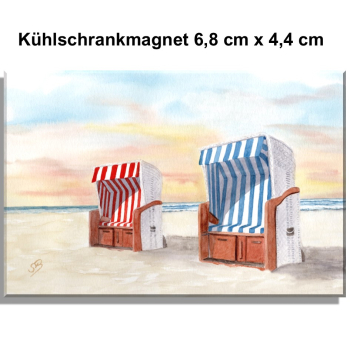 Kühlschrankmagnet Aquarell Kunst Maritim Druck Kunstdruck Strandkörbe am Meer von Sylt Westerland -Sylt23