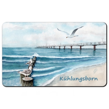 Frühstücksbrettchen Brettchen  Aquarell Maritim Kunst Druck Kunstdruck Ostsee Heiligenhafen Kühlungsborn Strand Seebrücke