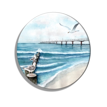 Kühlschrankmagnet m. Flaschenöffner  Aquarell Maritim Kunst Druck Kunstdruck Ostsee Kühlungsborn Strand Seebrücke