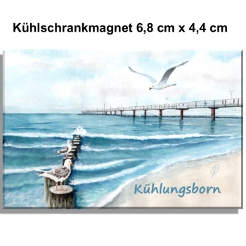 Kühlschrankmagnet  Aquarell Maritim Kunst Druck Kunstdruck Ostsee Kühlungsborn Strand Seebrücke