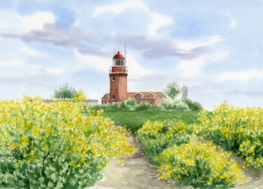 Postcard DIN-A6  Watercolor Maritime Art Print Baltic Sea Kühlungsborn Lighthouse
