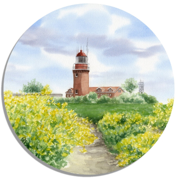 Coasters glass coasters 9,5 x  9,5 cm Watercolor Maritime Art Print Baltic Sea Kühlungsborn Lighthouse