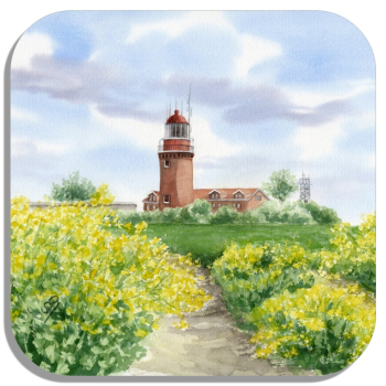 Coasters glass coasters 9,5 x  9,5 cm  Watercolor Maritime Art Print Baltic Sea Kühlungsborn Lighthouse