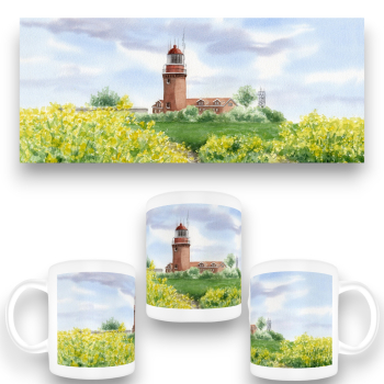 Cup Coffee Cup Mug Watercolor Maritime Art Print Baltic SeaKühlungsborn Lighthouse