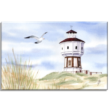 Leinwand 30 x 20 cm Keilrahmen Canvas-Leinen Aquarell Maritim Kunst Druck Kunstdruck Nordsee Insel Langeoog Wasserturm Leuchtturm