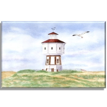 Leinwand 30 x 20 cm Keilrahmen Canvas-Leinen Aquarell Maritim Kunst Druck Kunstdruck Nordsee Insel Langeoog Wasserturm Leuchtturm