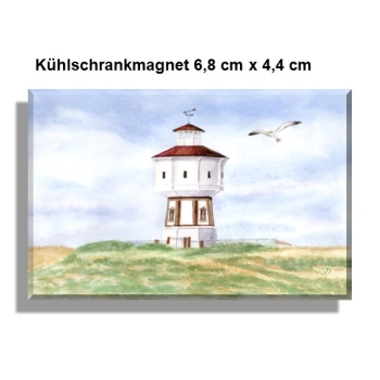 Kühlschrankmagnet Aquarell Maritim Kunst Druck Kunstdruck Nordsee Insel Langeoog Wasserturm Leuchtturm