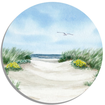 Untersetzer Glasuntersetzer rund 9,5 cm Strandweg Aquarell Maritim Kunst Druck Kunstdruck Dänemark Nordsee Ostsee Dünen Meer Strand Sylt