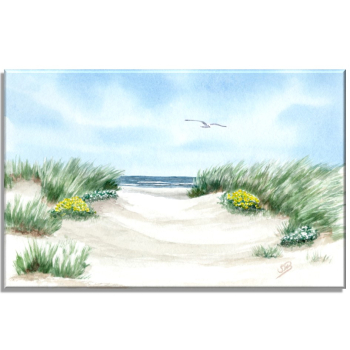 Leinwand 30 x 20 cm Keilrahmen Canvas-Leinen Strandweg  Aquarell Maritim Kunst Druck Kunstdruck Dänemark Nordsee Ostsee Dünen Meer Strand Sylt