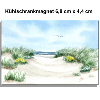 Kühlschrankmagnet Strandweg  Aquarell Maritim Kunst Druck Kunstdruck Dänemark Nordsee Ostsee Dünen Meer Strand Sylt